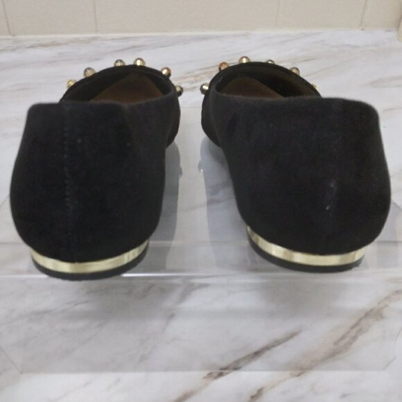 CEST 1946 | Jeweled Black Faux Suede Gold Trim Flats | Size 7 - Picture 2 of 9